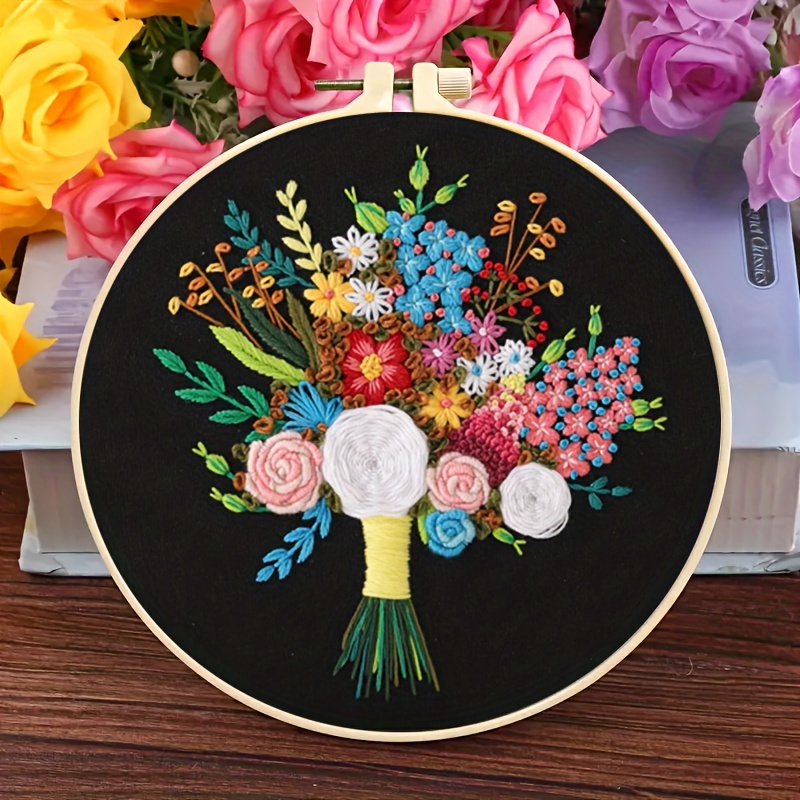 Color Floral Embroidery Kit Diy Starter Embroidery Set With - Temu