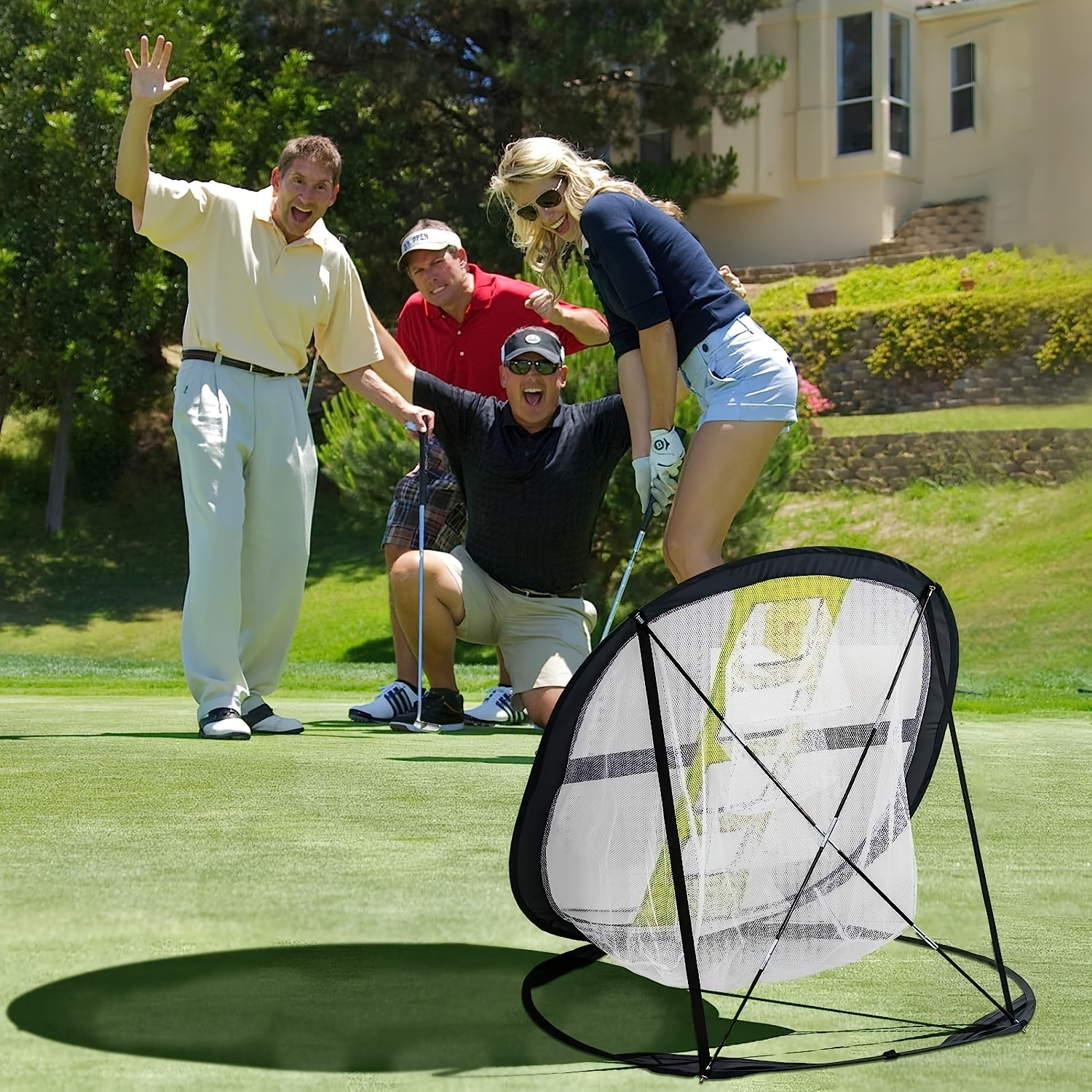 saplize 1pc golf chipping net ultra stable pop up x shaped golfing target net for indoor outdoor backyard accuracy and swing practice portable golf training net details 5