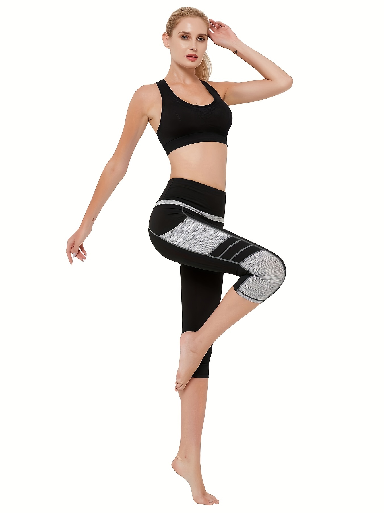 Wide Waistband Yoga Capri Pants Stretch Tummy Control - Temu