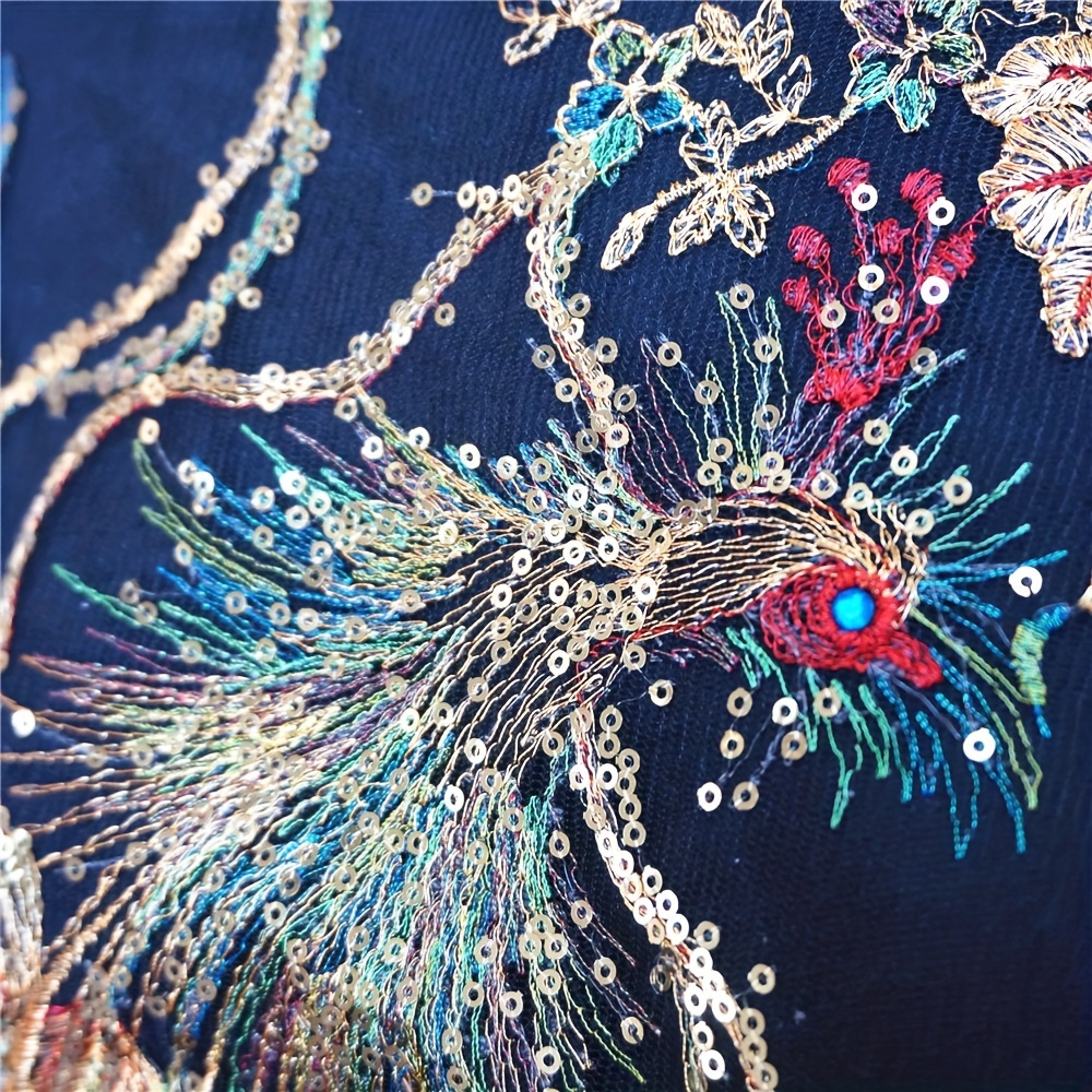 Sequins Peacock Lace Mesh Phoenix Feather Patch Embroidery Clothing  Applique DIY