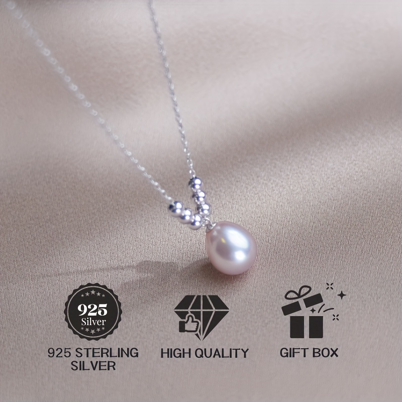 Men's S925 Silver Freshwater Pearl Necklace, Drop-shaped Sweet