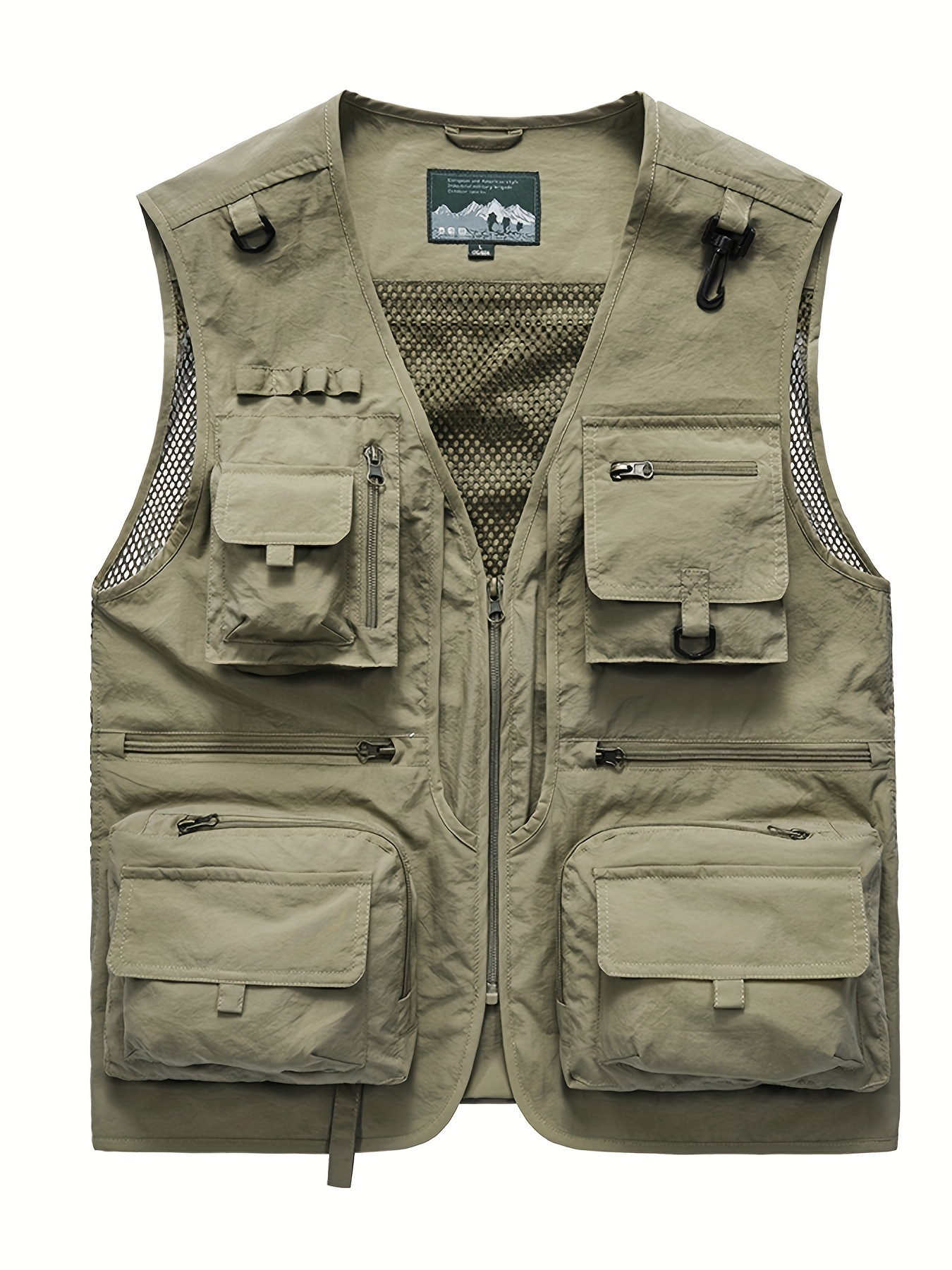 Zipper Pockets Cargo Vest, Men's Casual V Neck Zip Up Vest For Spring Summer Outdoor Fishing Photography, Lightweight Breathable Travel Vest