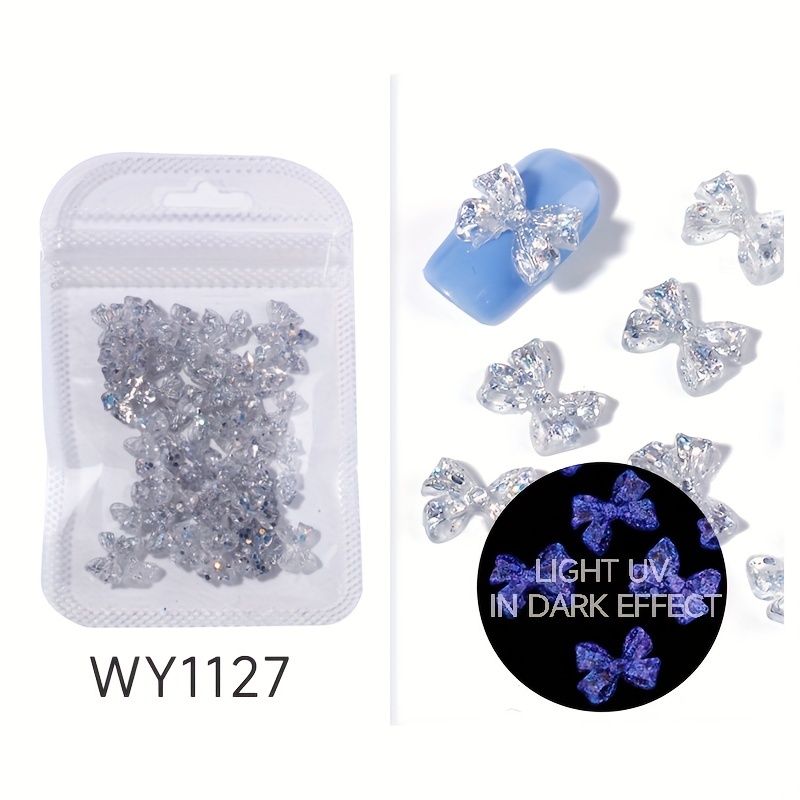 50pcs Luminous Resin Nail Art Charms 3D Florescent Rose Butterfly Bow