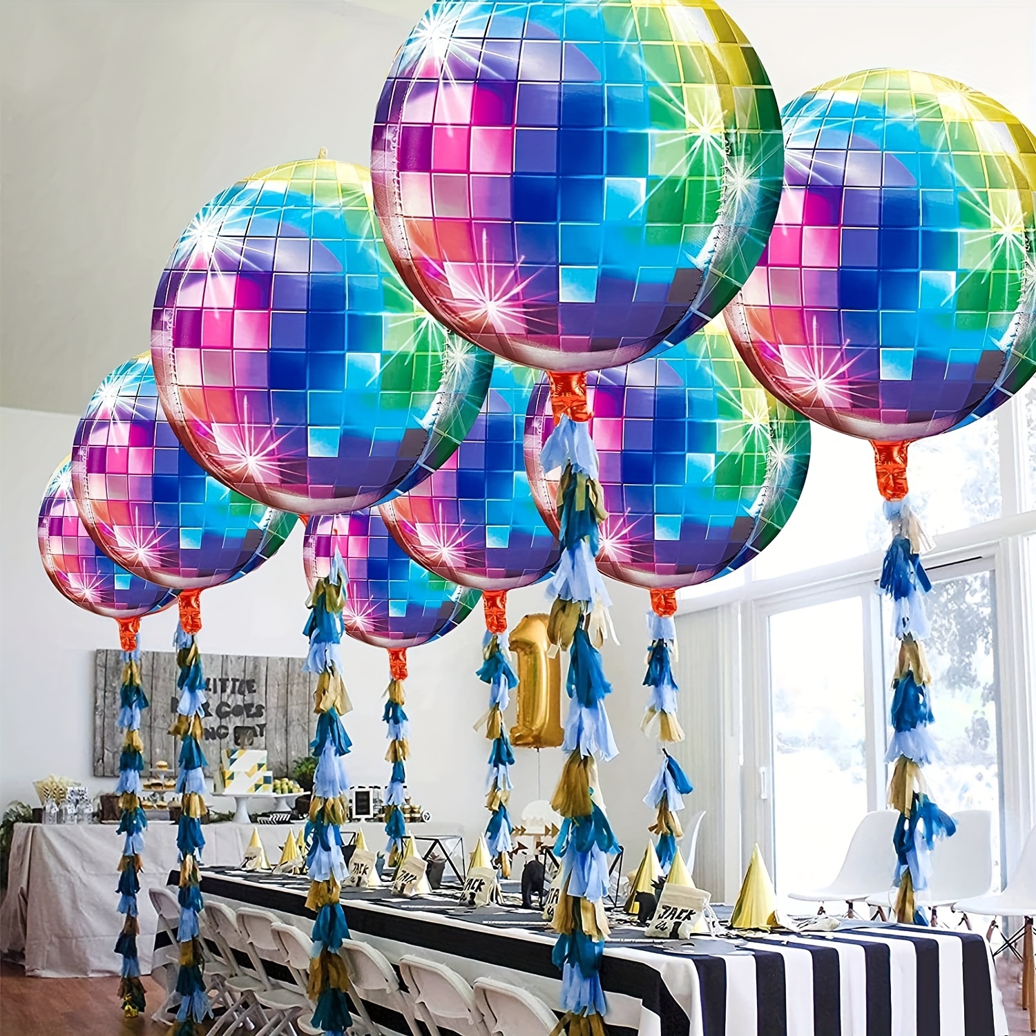 Large Multi Color Disco Ball Balloons - 55.88 cm, Pack of 6