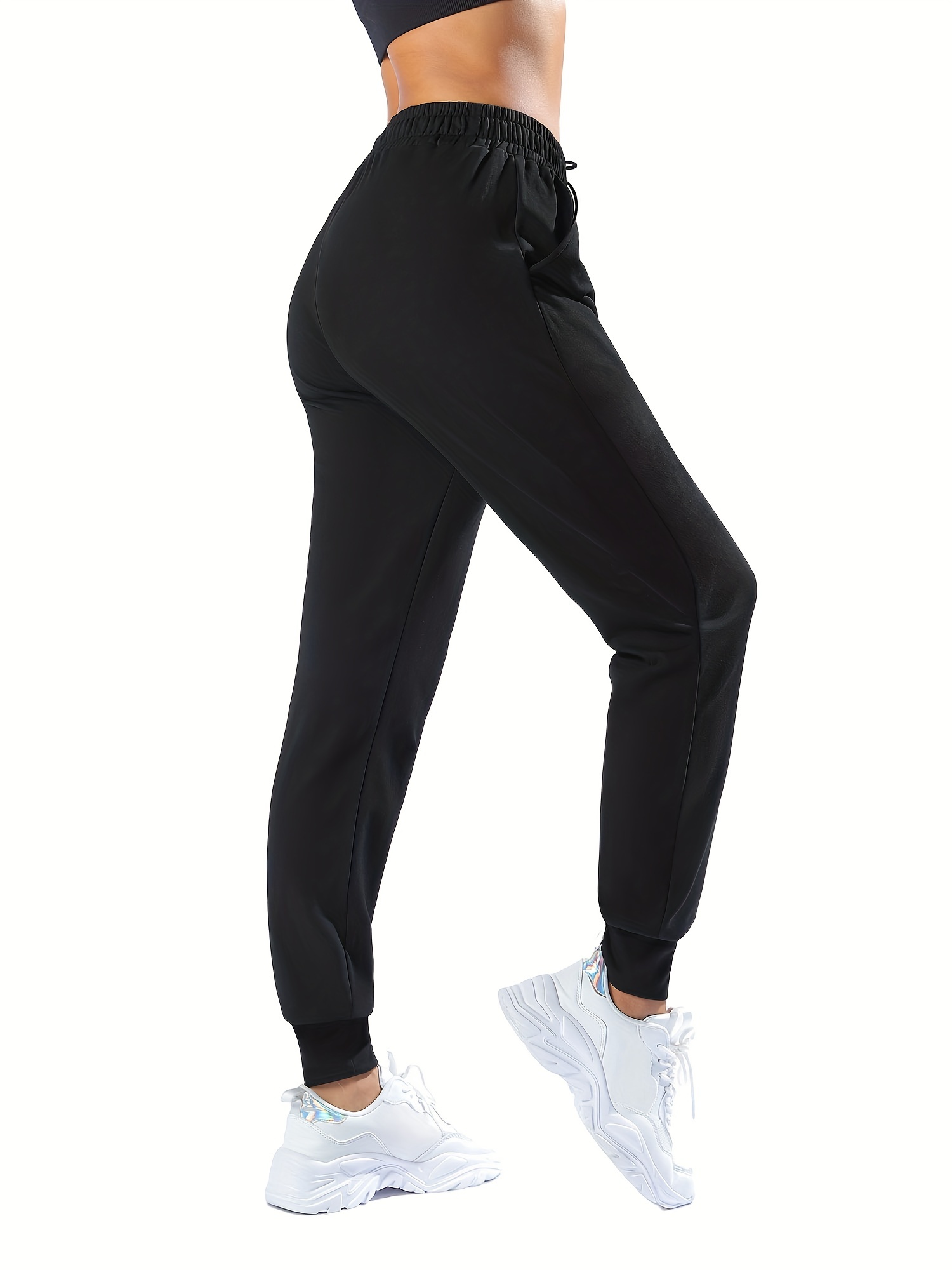 Women Solid Drawstring Elastic Waist Yoga Pants Gym Sports Casual