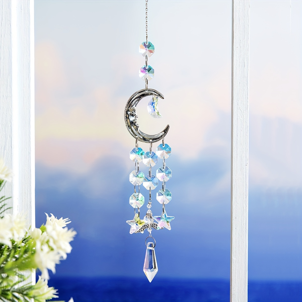 Sea Sapphire Crystal Suncatcher Hollow Moon Octagonal Beads - Temu