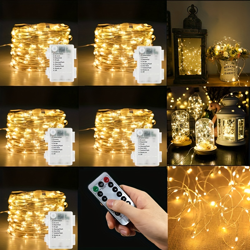 1M 10LED Blanc chaud Guirlande lumineuse LED en fil de cuivre (5M), à  piles, féerique, pour vacances, noël, m
