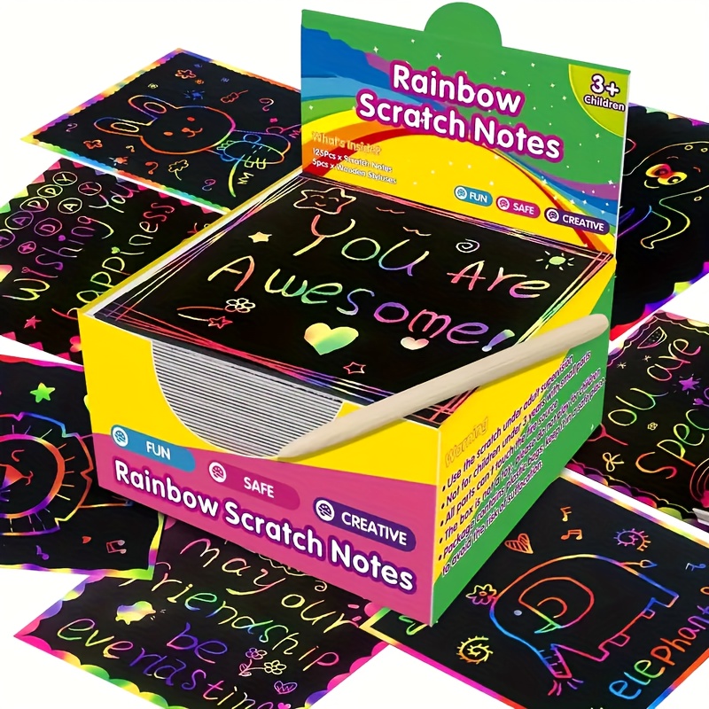 12-Sheet Rainbow Scratch-Off Notebook Set - Color Drawing Paper Kit For  Kids Birthday Games, Party Favors, Christmas & Easter Activities - Perfect  Gif