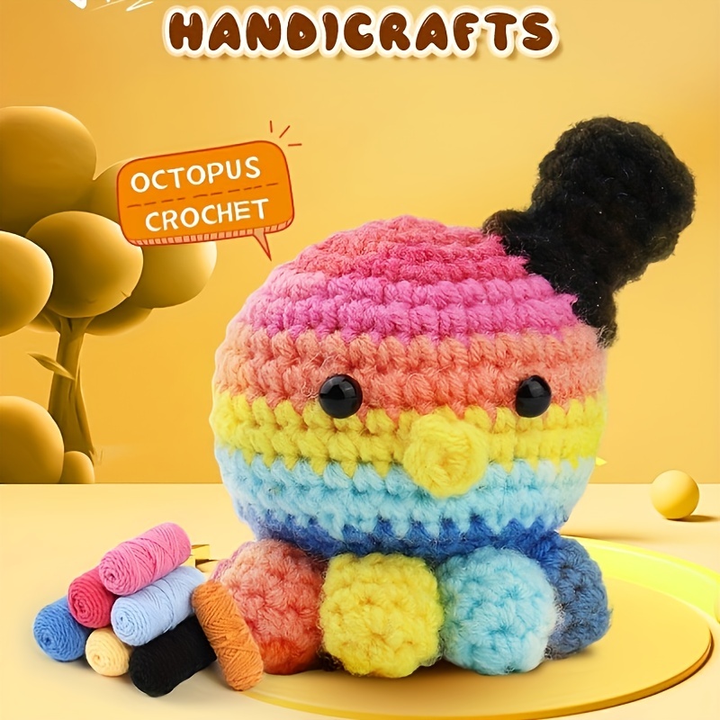 Complete Crochet Kits for Beginners,DIY Animal Rainbow Octopus Kit with  Knitting Markers Easy Yarn Ball,Instructions 