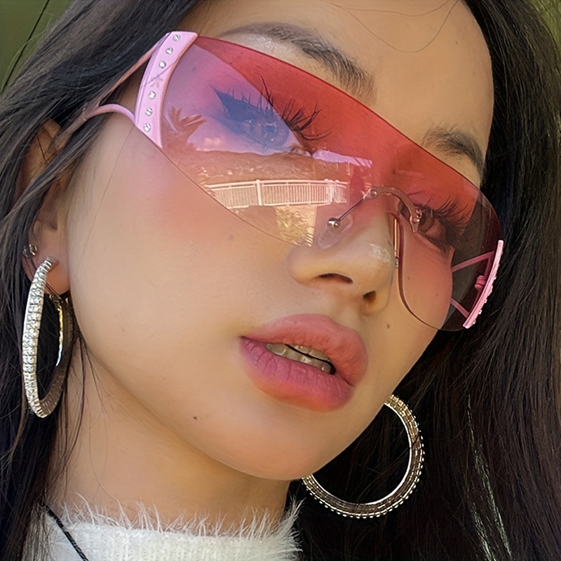  Trendy Rimless Futuristic Wrap Around Sunglasses Women