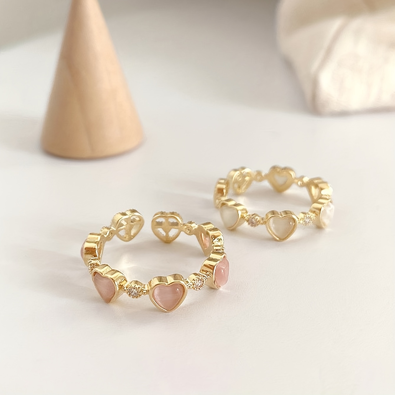 Golden Love Opal Ring Adjustable Ring Heart shaped