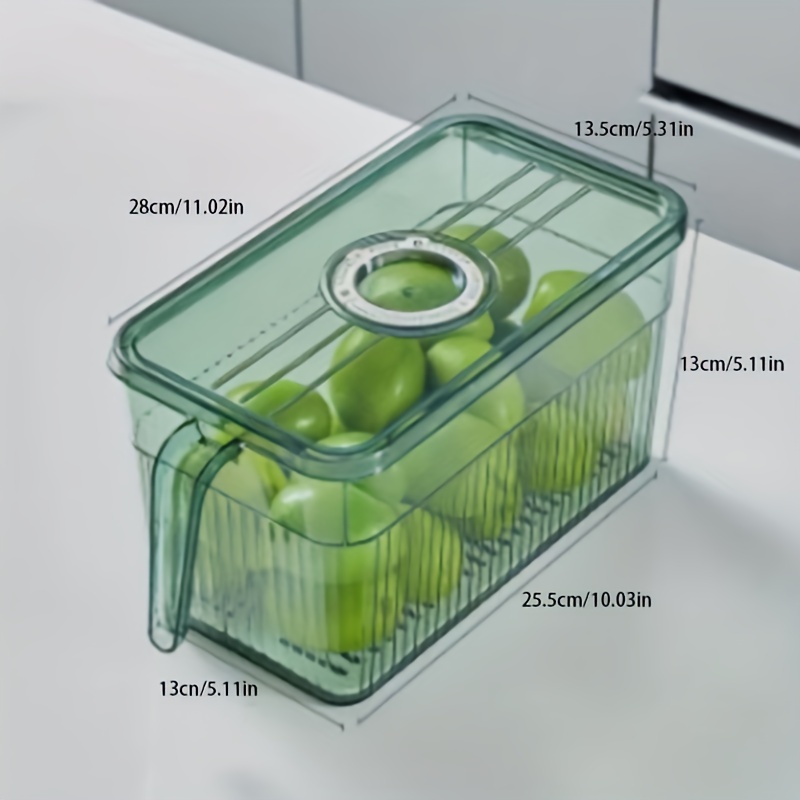 1pc Clear Food Storage Box, Dark Green Vegetable Container For