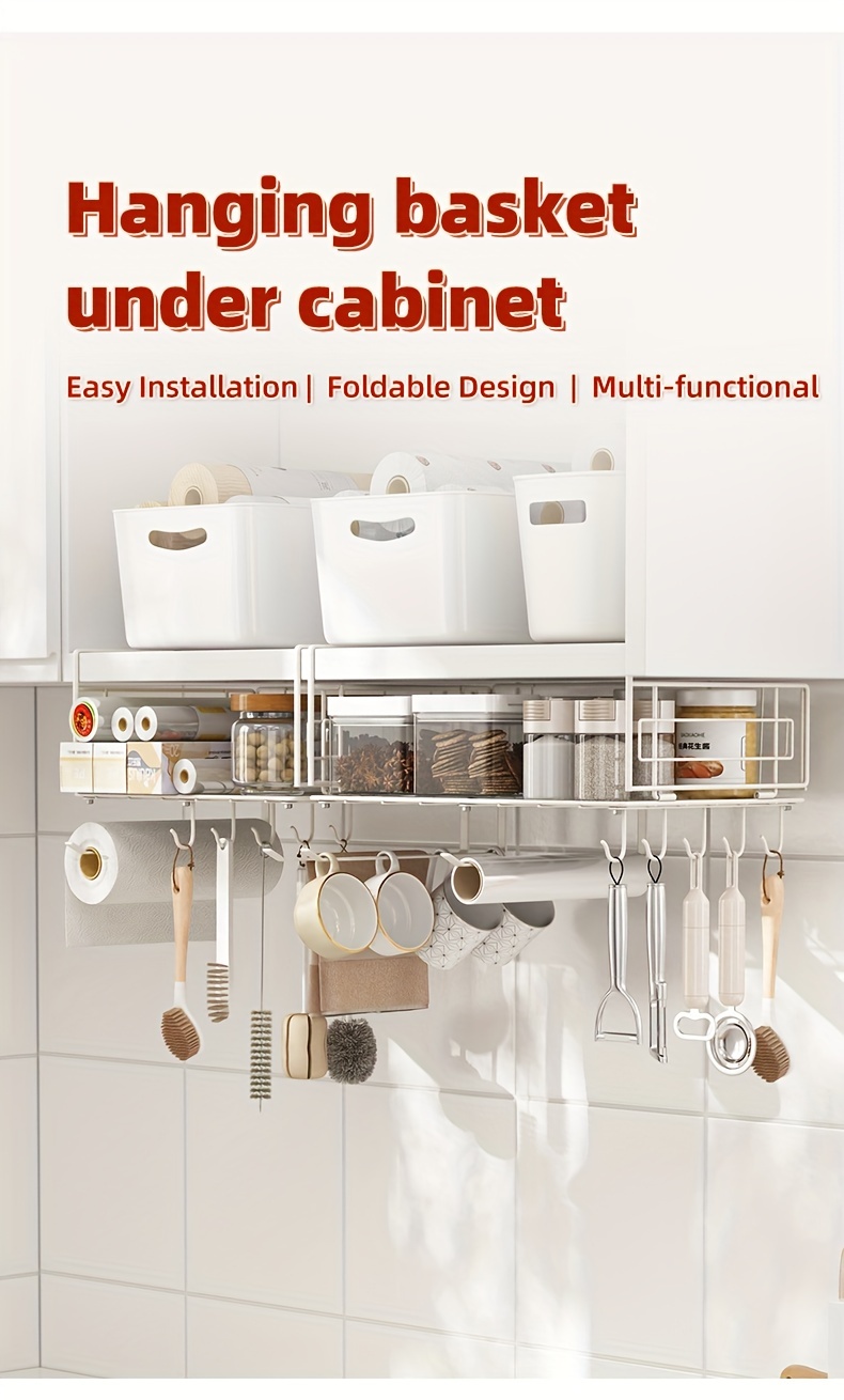 Kitchen Multipurpose Under Cabinet Storage Shelf, Space-saving Free Drill  Cookware Storage Rack, Kitchen Hanging Organizer, Easy To Install, Kitchen  Accessories - Temu