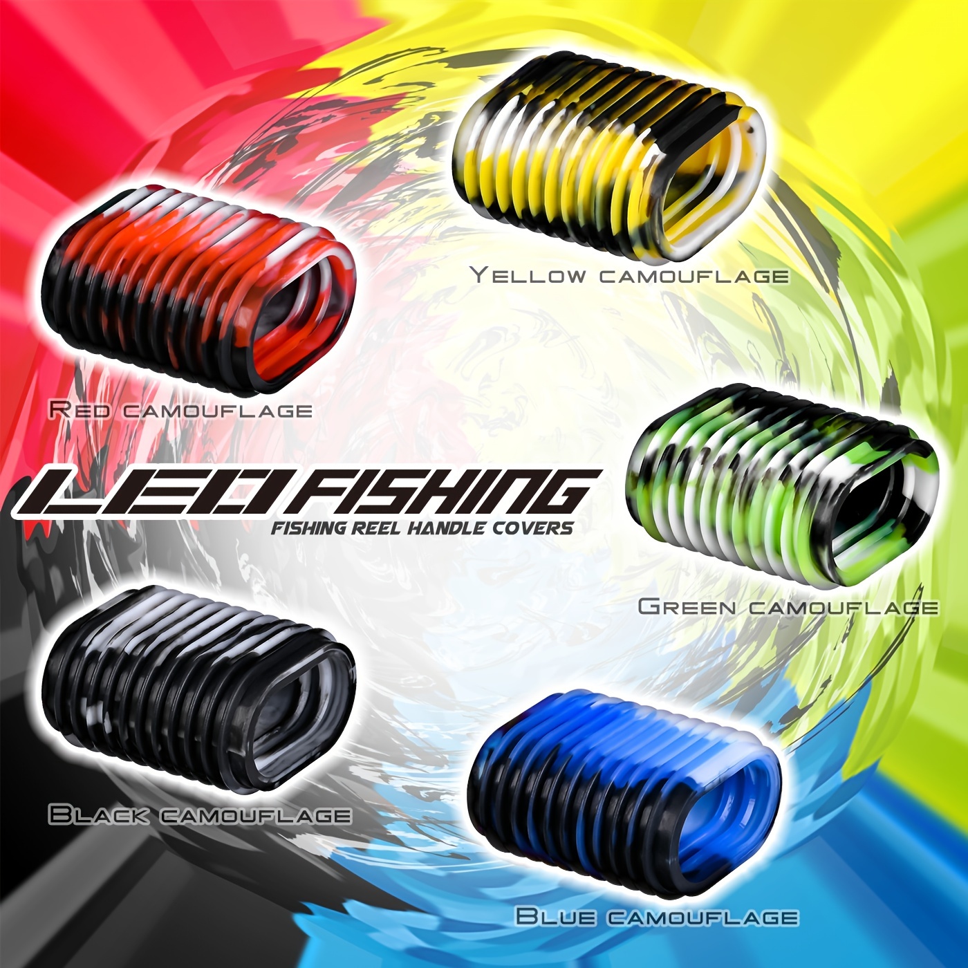 Leo 10pcs Rubber Fishing Reel Handle Grip Cover Non-Slip Baitcaster Knob Sleeve 5 Pairs in Pack 5 Colors (5 Mix Colors)