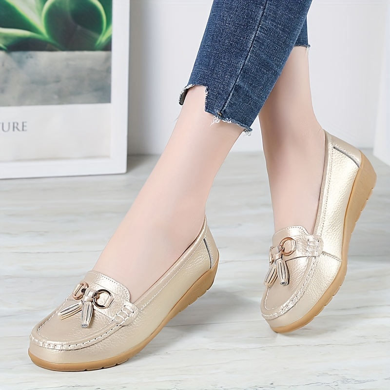 women s tassel decor flat loafers solid color soft sole slip