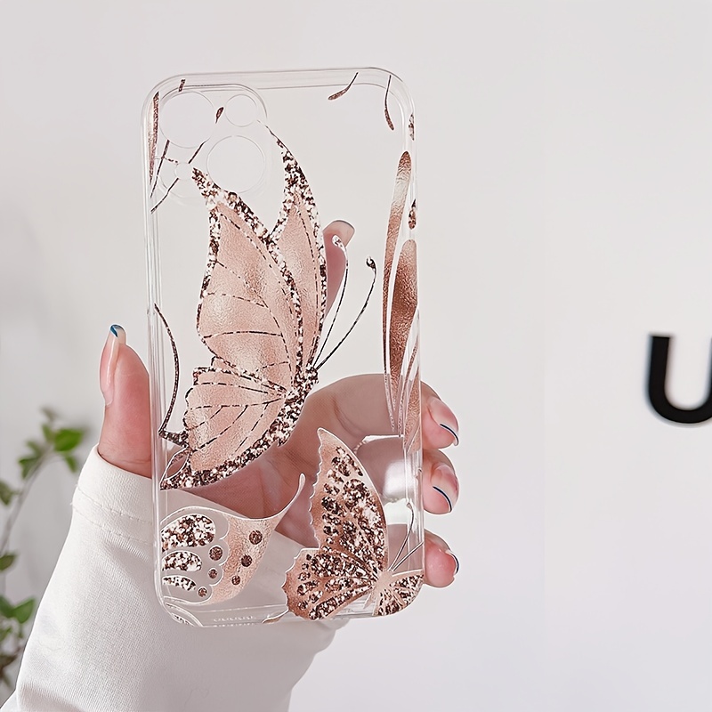 transparent golden butterfly graphic printing phone case for iphone series phones for valentines gift details 0