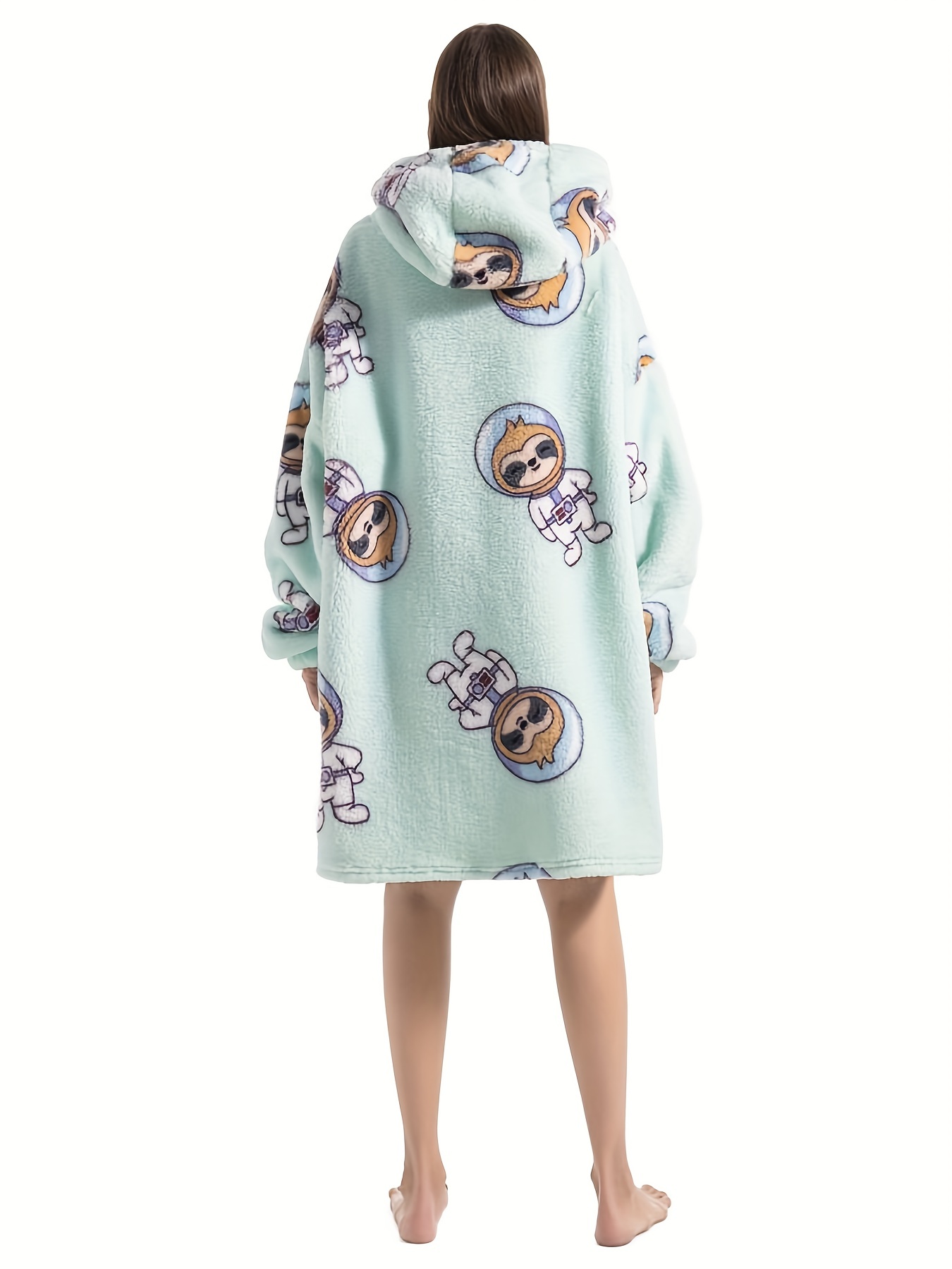Sloth Pattern Fleece Hooded Wearable Blanket