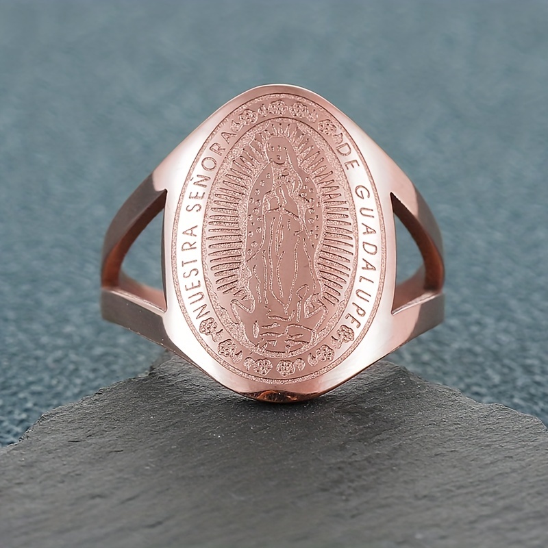 Men's Vintage Virgin Maria Jesus Stainless Steel Ring, Religious Gift