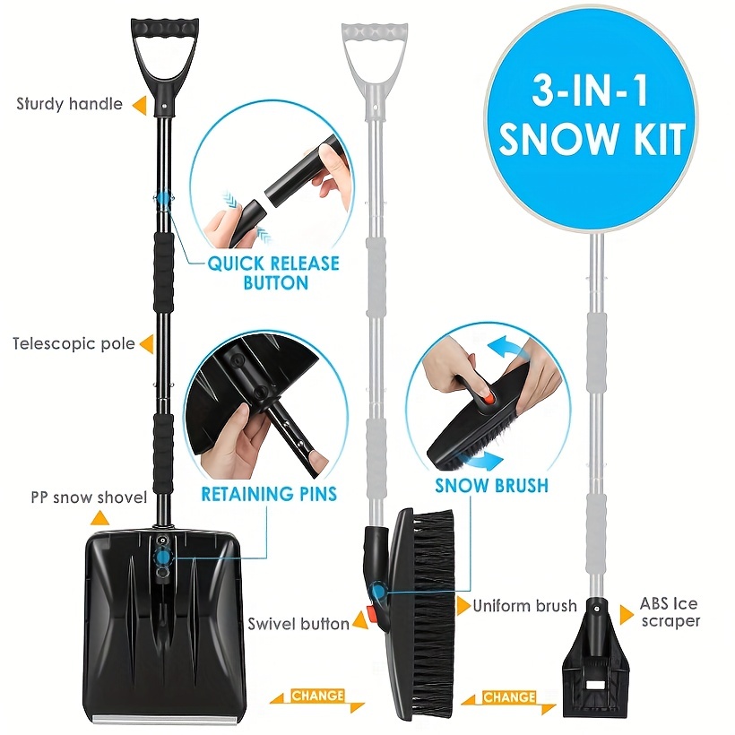 Kit de pelle à neige 3 en 1 Pelle à neige détachable avec brosse à neige et  grattoir à glace