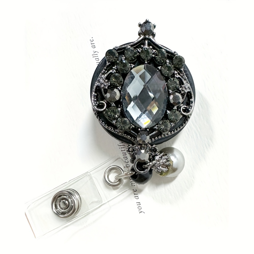 Black Rhinestone Badge Holder Pearl Pendant Crystal - Temu
