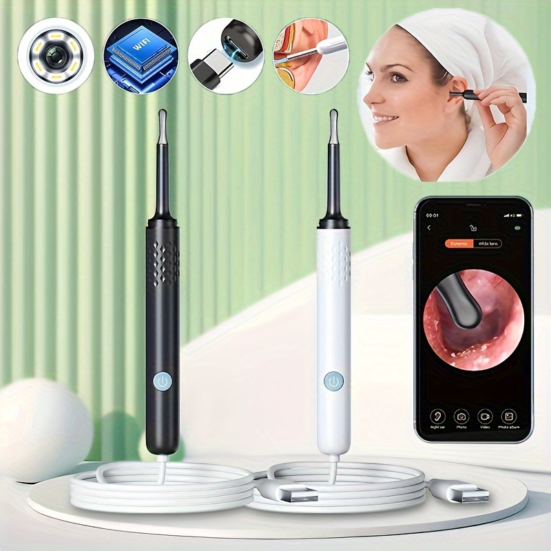Ear Wax Removal Ear Cleaner with Camera Earwax Removal kit with 7 Ear Pick Ear  Cleaner with Camera and Light Ear Cleaning Kit 1080P Ear Camera for iOS &  Android (Black)