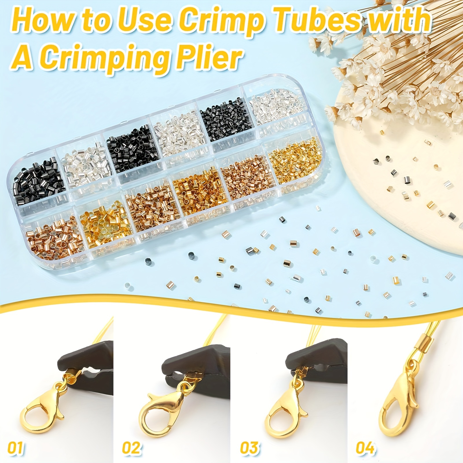 Crimping Beads for Jewelry Making, 2200Pcs Crimping Tubes with Crimping  Pliers for DIY Jewelry Making (3 Sizes 4 Colors) 