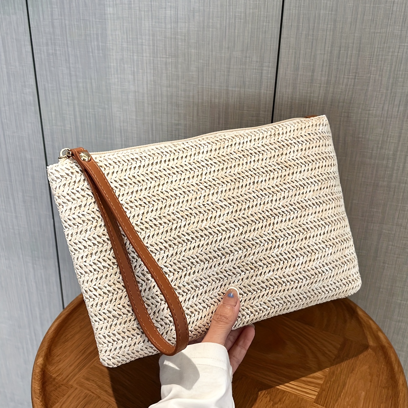 Straw Woven Clutch Bag Trendy Braided Waist Purse Women s Zipper Handbags For Phone Coin Key