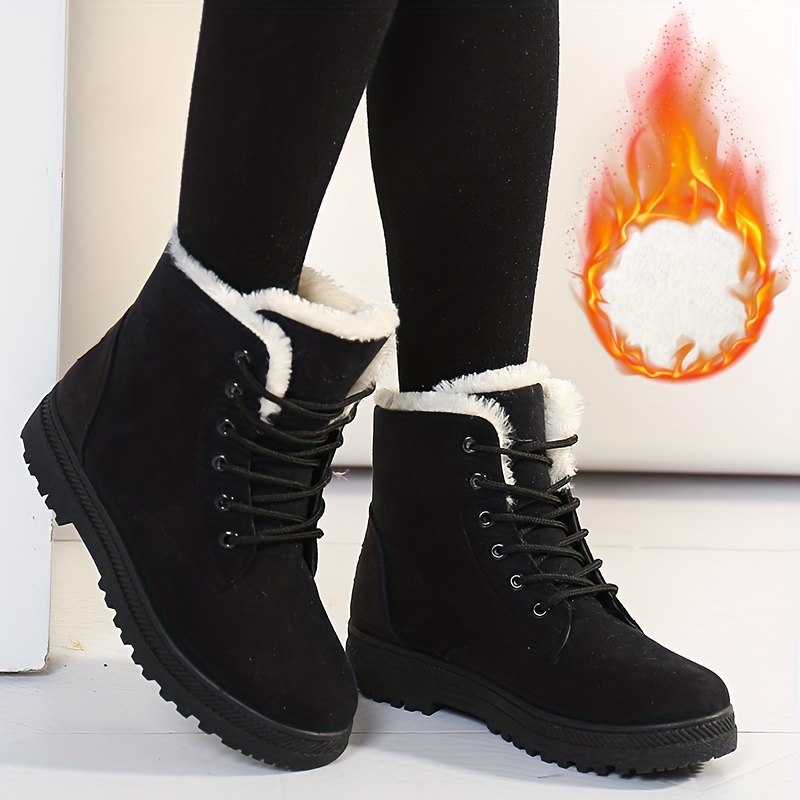 Women's Round Toe Lace Boots Warm Faux Fur Lined Ankle Boots