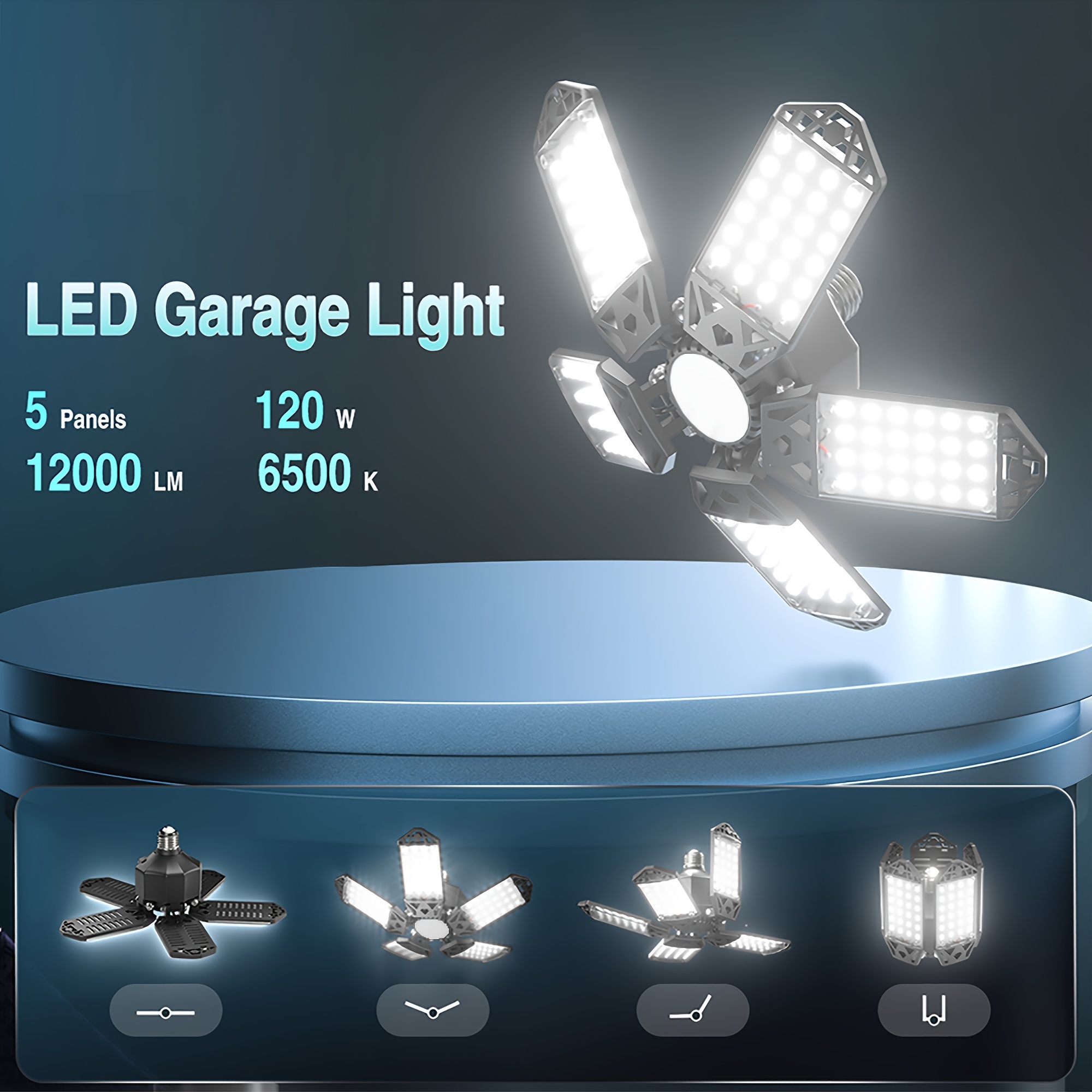 LED Garage Lights, 80W Deformable LED Garage Ceiling Lights 12000 Lumens  Led Shop Lights for Garage, Garage Lights with 3 Adjustable Panels.