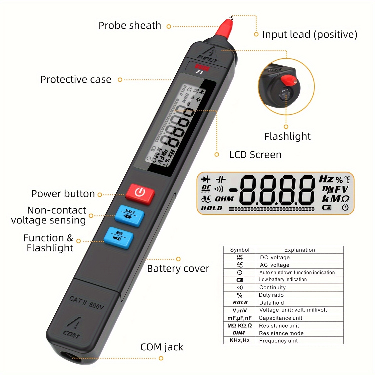 1pc * New Voltage Detector Tester, Non-contact Smart Electric Pen, NCV Live  Wire Continuity Test Ohm Hz DC AC Digital Multimeter