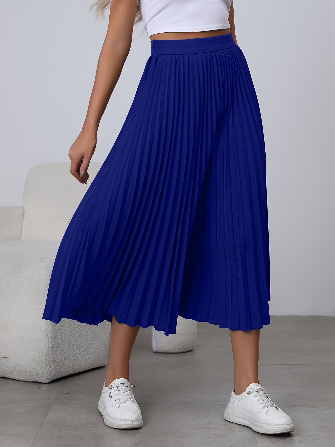 Navy blue high waisted pleated clearance skirt