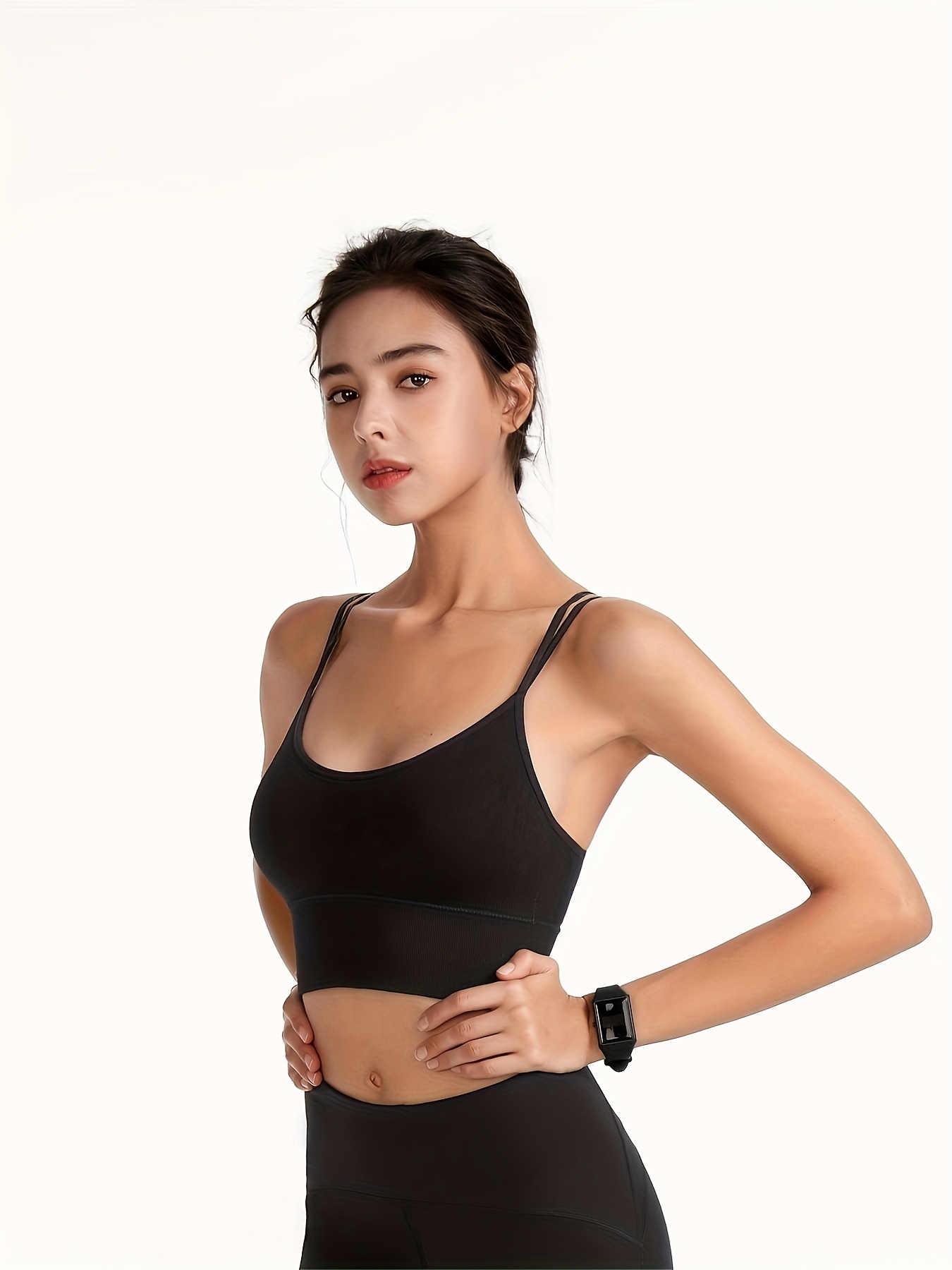 Solid Color Cami Sports Bra Wirefree Beauty Back Integrated - Temu