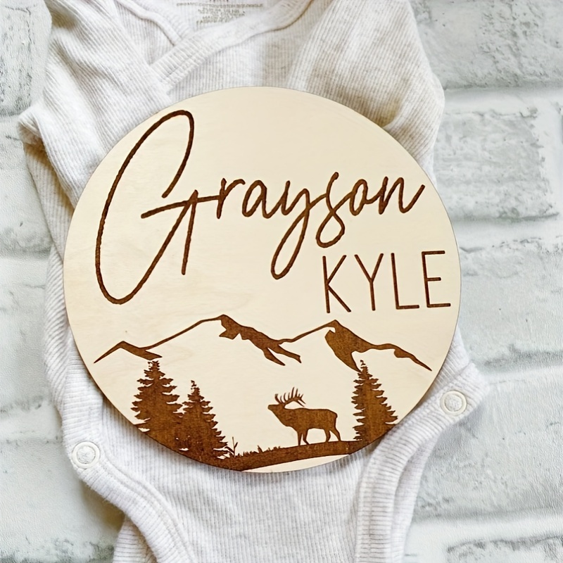 

1pc Light Yellow Round Personalized Customized Name Sign, Birth Date Card, Name Announcement Sign, Name Wooden Sign, Gifts, Keepsakes