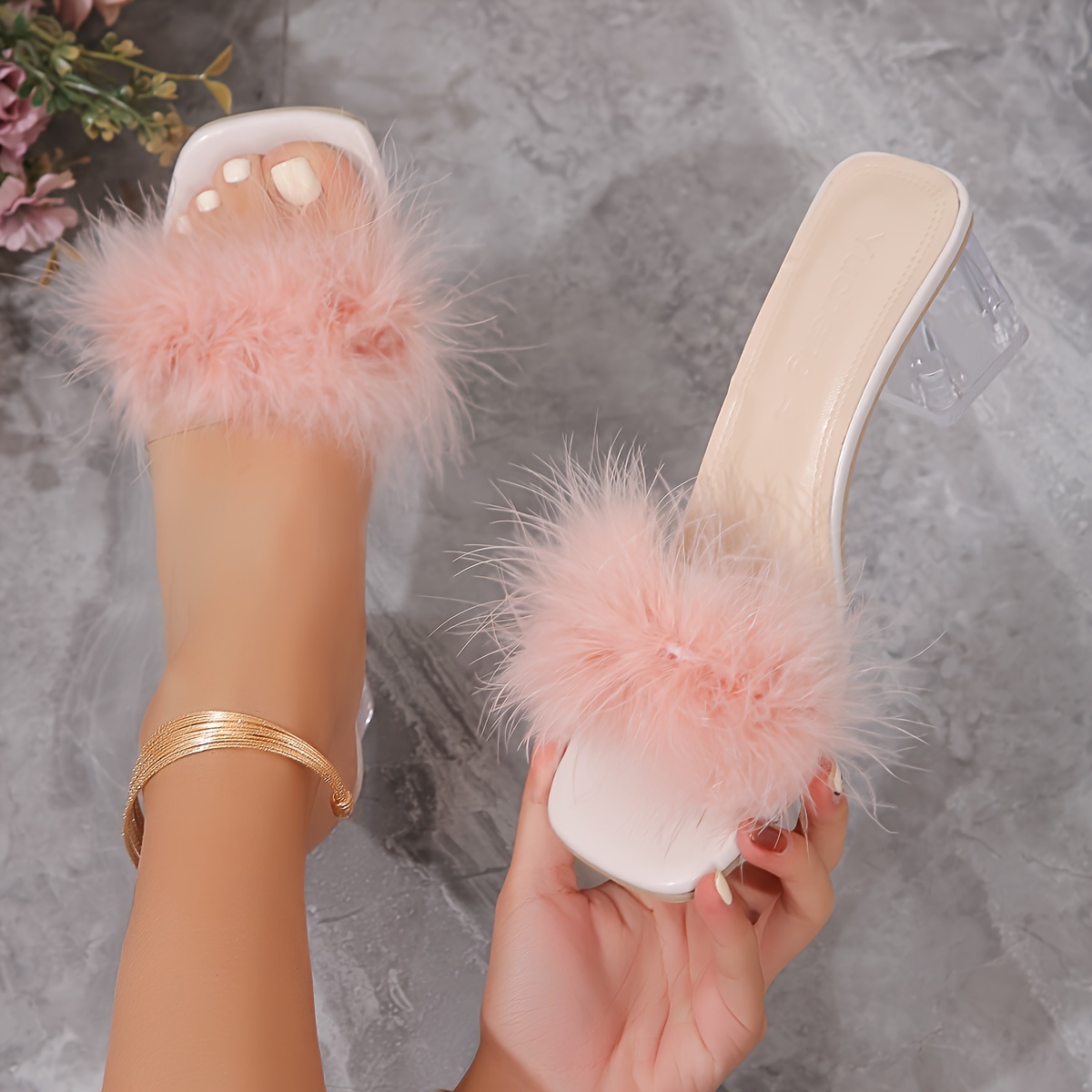 Fur hotsell sandals heels