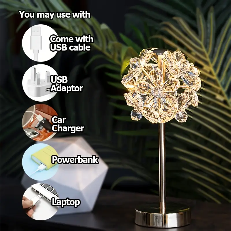 1pc bedroom bedside table lamp usb k9 crystal ball dandelion decorative lamp small mini study desk lamp living room princess room cocktail lounge lighting night lamp ambient table lamp lighting supplies details 4