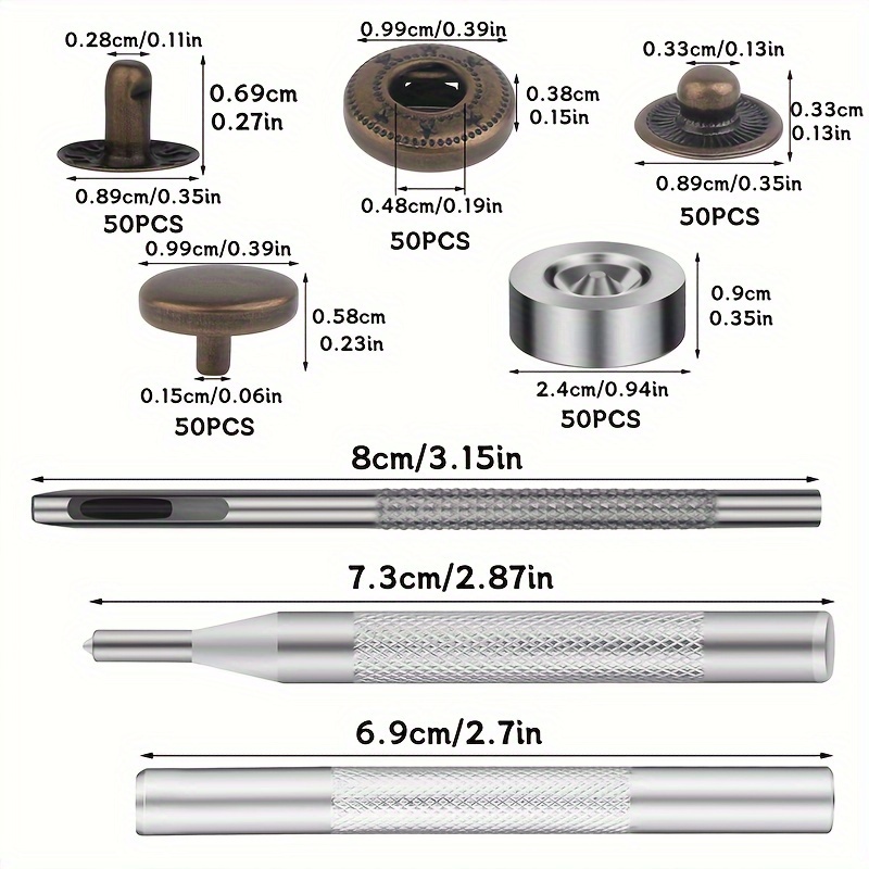 120pcs Set Leather Snap Fasteners Kit, 12.5mm Metal Button Snaps Press  Studs With Hollow Punch, Setter Base, Hole Punch, Hammer, 6 Color Leather  Snaps