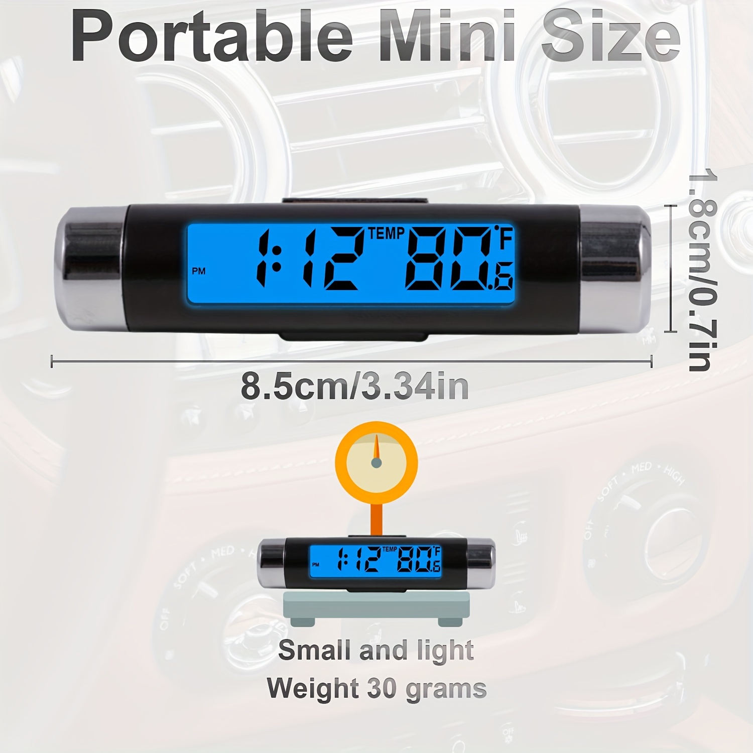 Digital Car Dashboard Clock Self-Adhesive 3 In 1 LCD Display