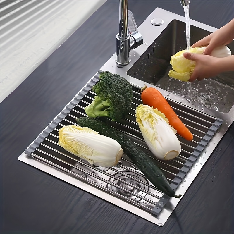 1pc Kitchen Multi-functional Sink Cutting Board Plastic Cutting Board,  Rolling Pattern Board, Fruit With Folding Drain Storage