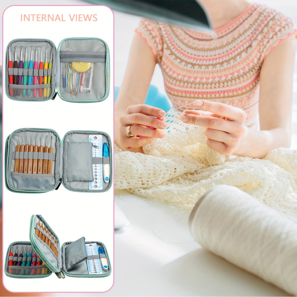 Crochet Knitting Kit With Storage Bag Diy Hand - Temu