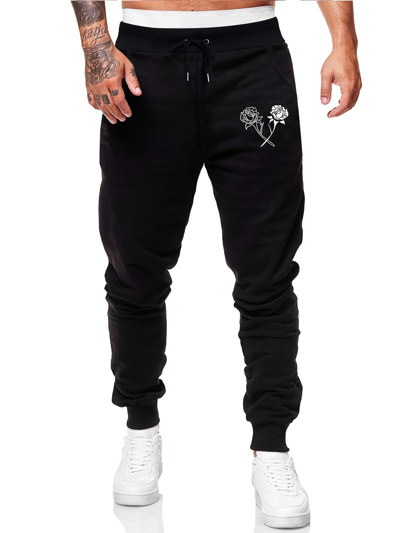 Men's Rose Graphic Sherpa Fleece Drawstring Sweatpants