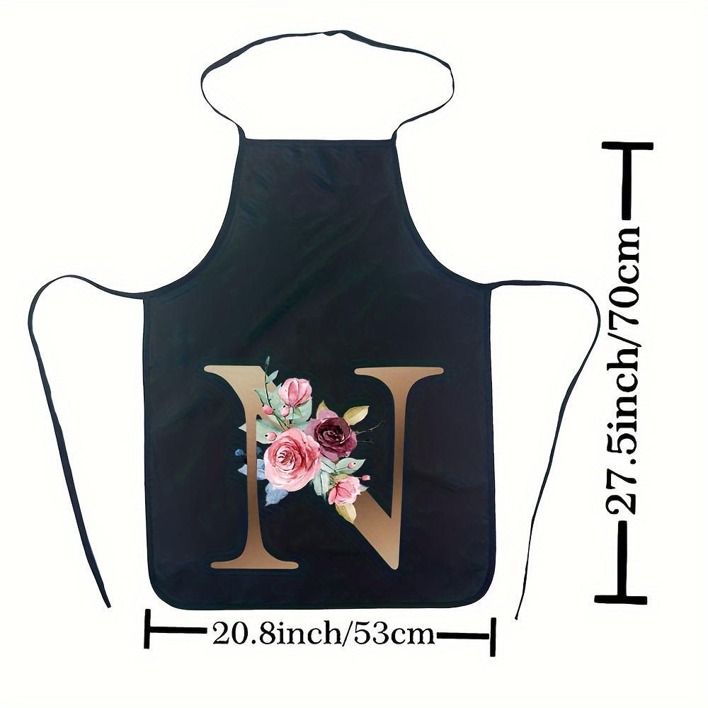 TEMU 1pc Floral And Letter Polyester Apron, Kitchen Apron For Women, Waterproof Printed Aprons, Printed Monogram Personalized Aprons, Apron,