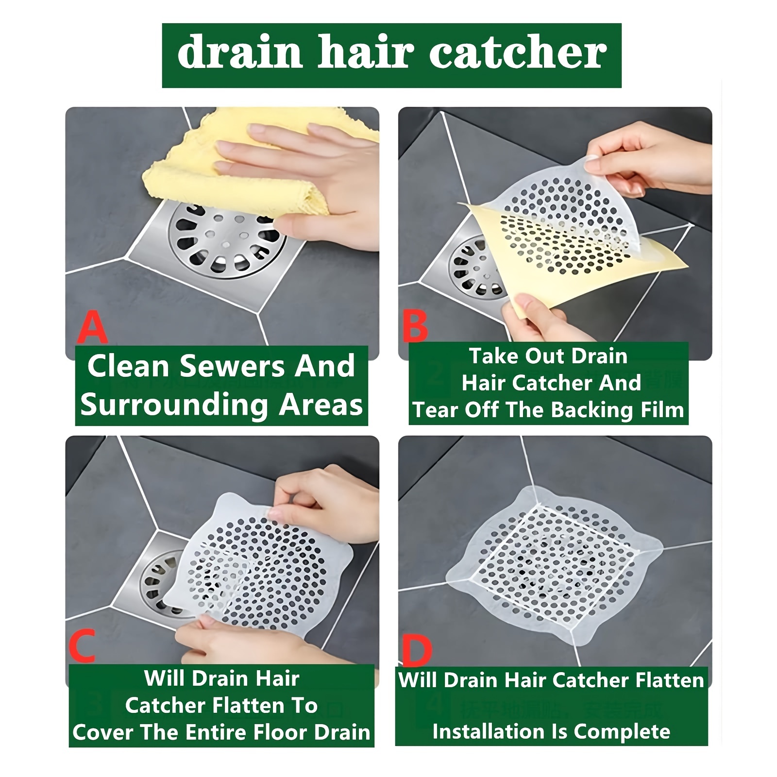 Disposable Shower Drain Hair Catcher-mesh Stickers, Hair Collector