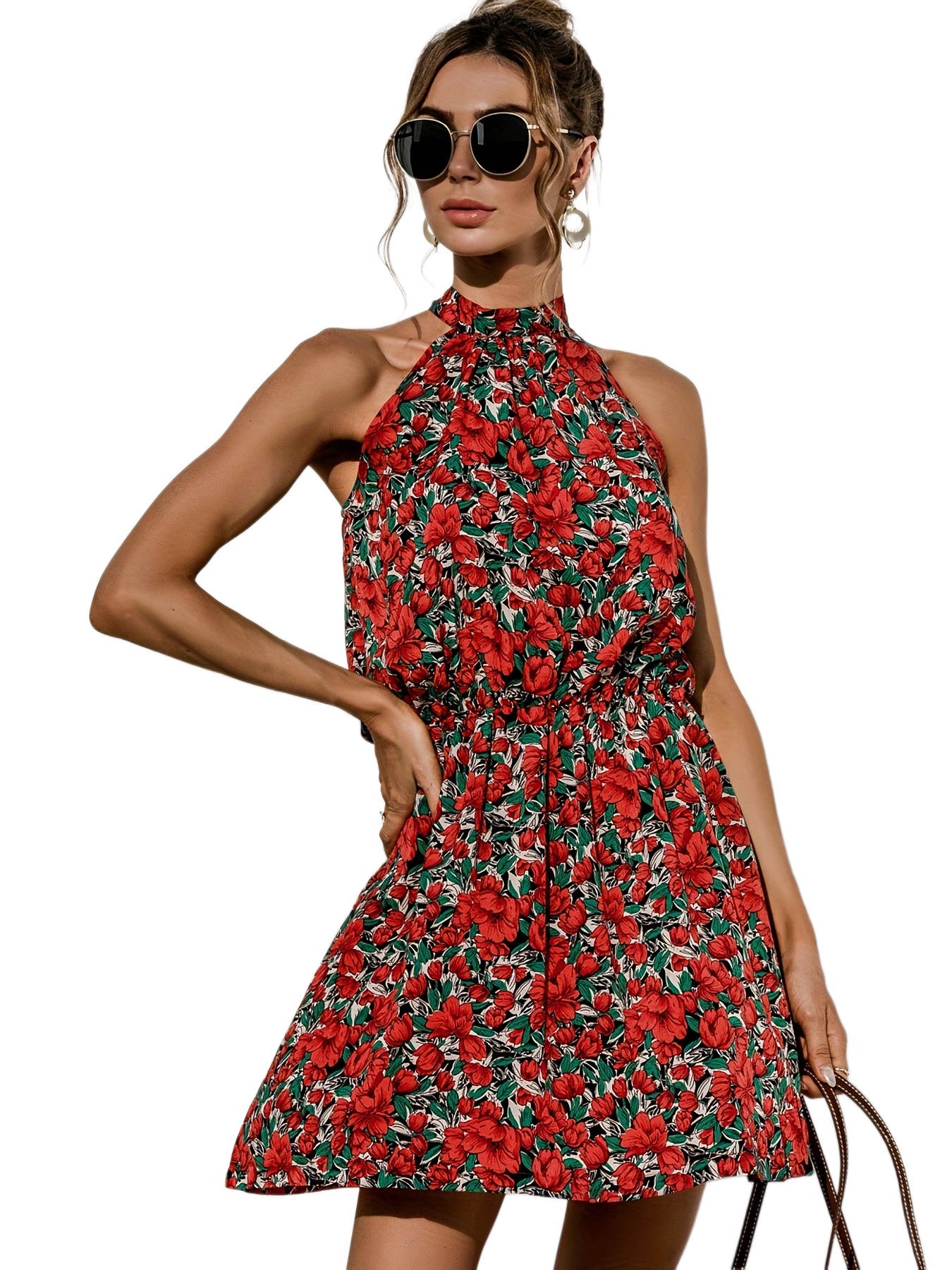 vestido de mujer estampado floral halter verano fuera del hombro sin  espalda vestido de sol para playa