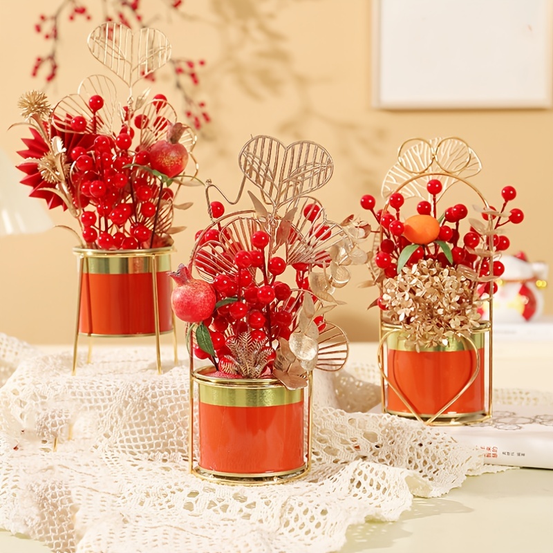 Artificial Spring Festival Centerpiece Decoration, Potted Red