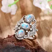 boho style ring silver plated paved a line of gemstone in egg shape symbol of beauty and elegance match daily outfits party accessory details 5