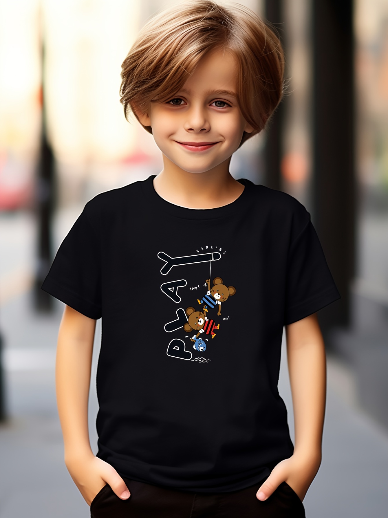 Boy's Mice Fishing Print Funny T shirt Kids Round Neck Tees - Temu