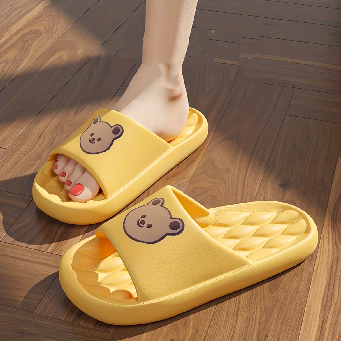 Kawaii Bear Pattern Cloud Slides, Casual Slip On Soft Sole Shoes, Comfortable Pillow Shower Shoes