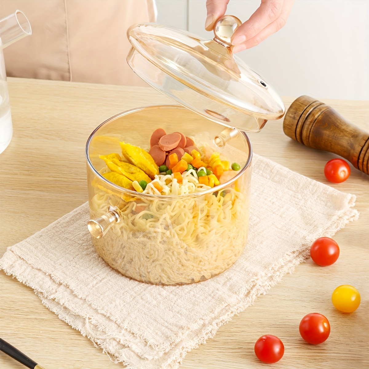 High borosilicate glass stew pot with lid double ears water proof