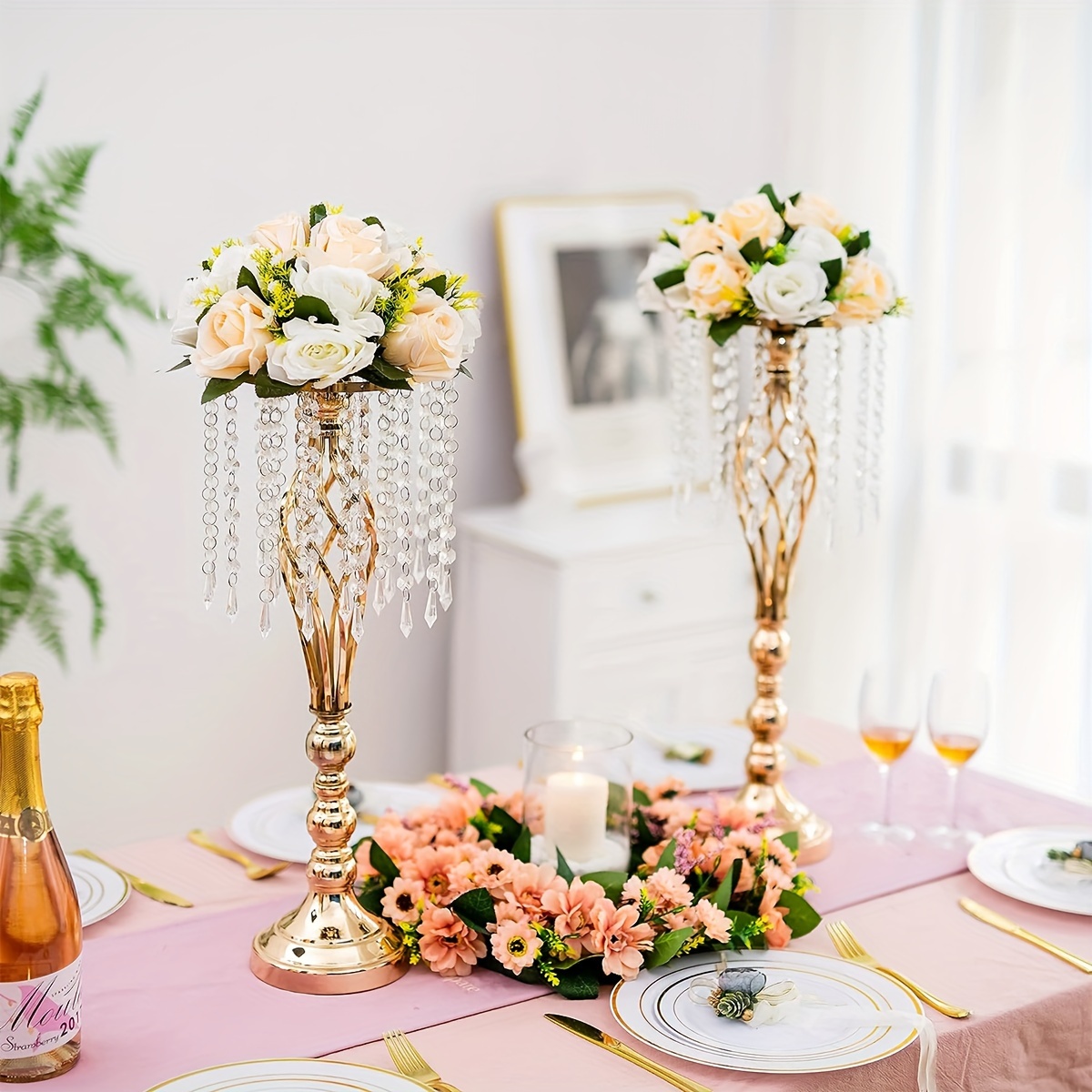1pc, Acrylic Flower Stand Metal Vase For Wedding Table Centerpiece, Small  Table Centerpiece For Wedding Anniversary Reception Celebration Floral Arran
