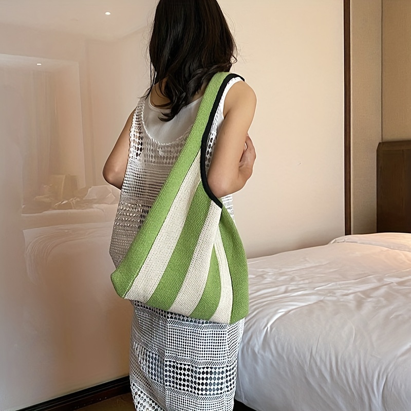 Chevron Stripes Pattern Tote Bag, Women Knitted Shoulder Bag, Aesthetic  Handbag For Shopping & Commuting - Temu